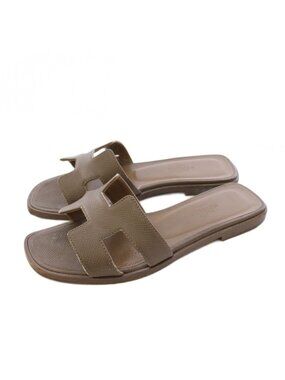 Hermes Oran Etoupe Sandals Leather Brown